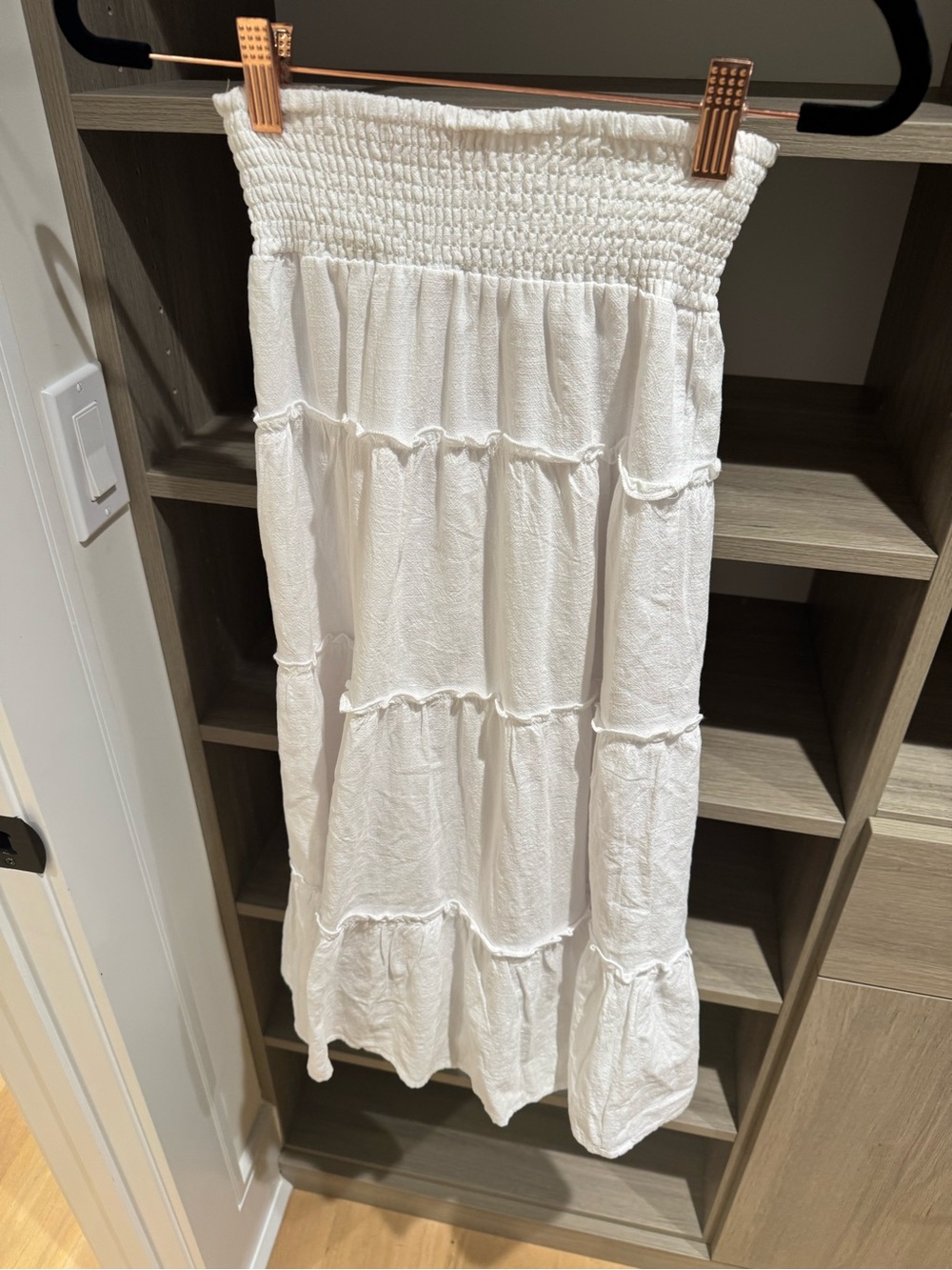 Vintage Havana White Smocked Tiered Skirt